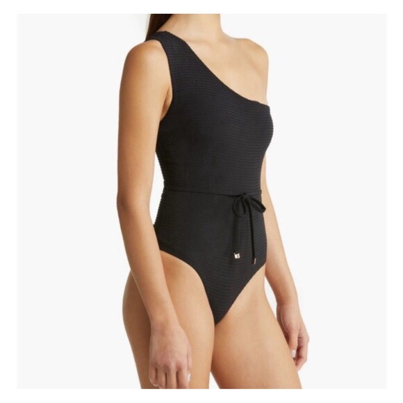 Sea Level Swim Messina Wide Strap Diagonal One Piece Black Swimsuit Sz US 12 New - Picture 10 of 11